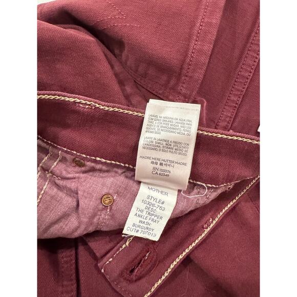Mother The Tripper Ankle Fray Jeans Burgundy Women's 28 Straight Leg Raw Hem - Picture 13 of 16